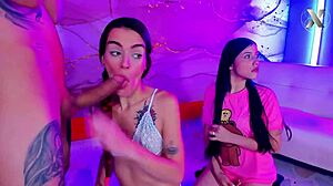 Latina girl gives sloppy blowjobs at the party with spitting 😋