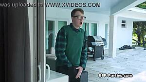 Catching and inviting jerking nerd into a foursome, but keeping it neutral