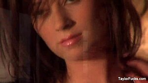 Taylor vixen showcases her big tits and ass while performing handjob and masturbation on her pussy.