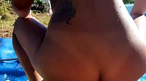 Teen bound and creampied in pool