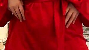 Brunette In Red Lingerie Plays With Herself