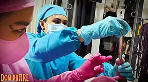 Dominafire delivers intense femdom sounding to a bound patient in hardcore hospital bondage.