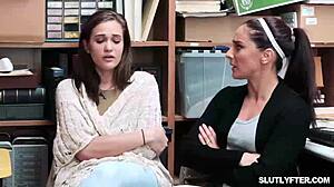 Ebony Teen 18+ Rides Hard in Shop With Bouncing Tits