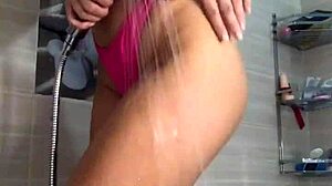 wet t-shot blonde girl getting steamy in the shower with me