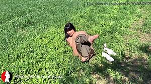 Blonde amateur fingers tight pussy on outdoor webcam.