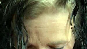 Amateur milf performs deepthroat blowjob on monster cock