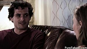 busty stepmommy shares a close-up fantasy moment with young 18+ stepson in family setting