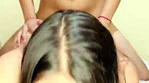 Beautiful whore sucks me off, I cum on her pretty face