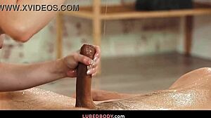 Keira welcomes new neighbor Mike with intense oiled massage, handjob, and muff diving on her bubble butt.