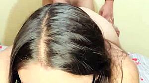 Beautiful whore sucks me off, I cum on her pretty face