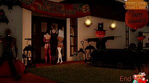 Teen and milf undress in cosplay for creampie in Free Use House Halloween