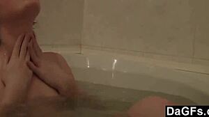 Damn! Hot girlfriend swallows facial cumshot in steamy bathroom action!