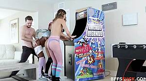 Arcade hoes engage in hardcore group banging