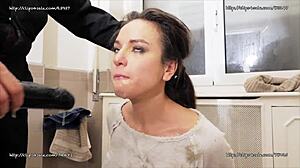 Nataly Gold - Extreme Slut Deepthroats Huge Dildo In Bondage