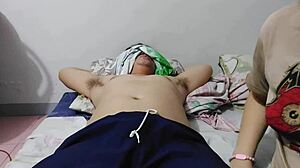 Asian girlfriend rides wildly on top in the bedroom