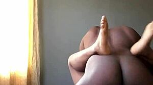 the milf bent over for backshots and pounding, ending in a creampie