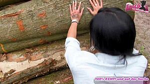 german petite 18+ amateur caught in public forest cum sex