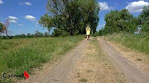 outdoor flashing pussy and sucking big cock in public, blonde teen gets facial cumshot