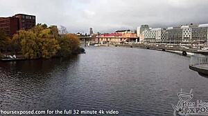 Holiday in Stockholm turns into a 3way lesbian pussy gaping party.