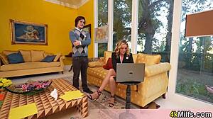 this survey chick’s sexy stockings got me sliding my dick in her mouth!