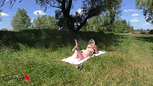 outdoor flashing pussy and sucking big cock in public, blonde teen gets facial cumshot