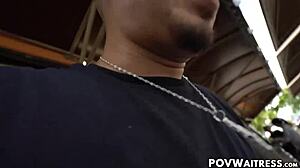 Damn! Curvy waitress Keilani Kita drilled by lucky customer!