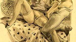 Detailed vintage erotic illustration featuring antique comic style anime hentai scenes