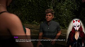 Kate, the brunette college babe, gets rough upskirt treatment in public outdoor setting.