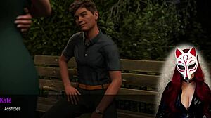 Kate, the brunette college babe, gets rough upskirt treatment in public outdoor setting.