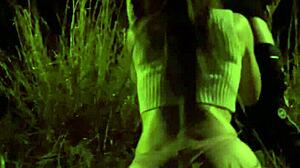 blowjob and mutual masturbation in the field with people watching