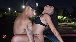 Street men provoke pussy sharing