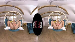 Blonde shaved pussy masturbated to orgasm in taboo pov