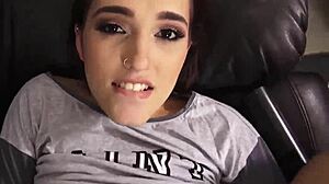 Amateur teen surprises with squirt while sucking stepbro's banana suggestively.