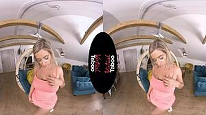 Blonde shaved pussy masturbated to orgasm in taboo pov