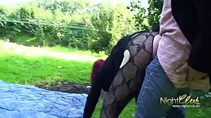 Young redhead's tight pussy fucked outdoors