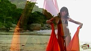 Pretty brunette has hot anal sex on beach