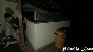 Hot Brunette Lovers Fuck Doggystyle Outdoors At Night