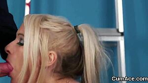 Frisky Peach Gets Cum Shot on Face While Sucking All the Cum 😏