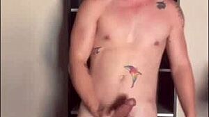 Twink jerks his big cock in the sunlight