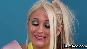 Frisky Peach Gets Cum Shot on Face While Sucking All the Cum 😏