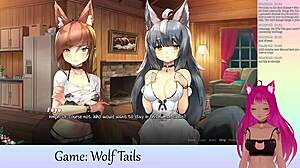 lewdneko's big tits bounce as she plays wolf tails, teasing lesbian hentai?
