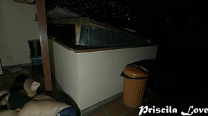 Hot Brunette Lovers Fuck Doggystyle Outdoors At Night