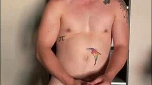 Twink jerks his big cock in the sunlight