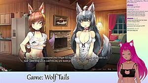 lewdneko's big tits bounce as she plays wolf tails, teasing lesbian hentai?