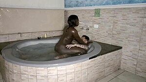 Watch the latina blowbang in the bathtub