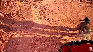 futa brunette and blonde babes fucking hard in the desert!