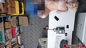 Hairless blonde thief fucks officer missionary while boyfriend watches