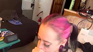 beautiful woman with a big hard cock in amateur setting