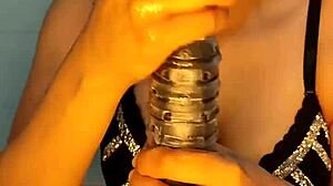 Blue swapped his cock for this big dildo and swallowed it whole