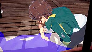 i love this konosuba yaoi where kazuma gets a blowjob and cum in his mouth!